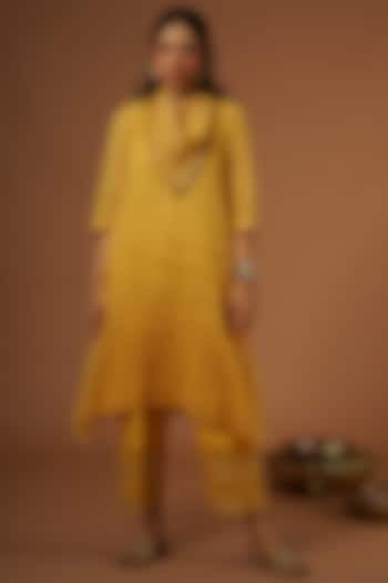 Yellow Tissue Chanderi Tunic Set by OMI