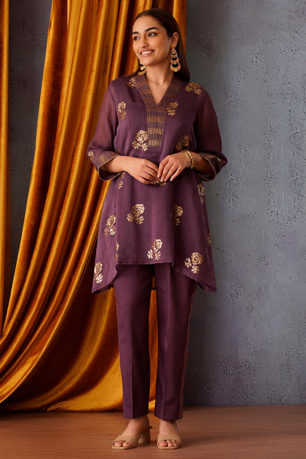 Wine Chanderi Sequins Embroidered Co-Ord Set by OMI at Pernia's Pop Up ...