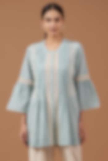 Blue Cotton Pleated Shirt by OMI