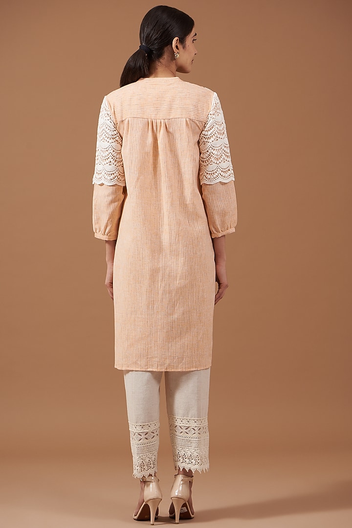 Peach Cotton Linen Textured Tunic by OMI at Pernia's Pop Up Shop