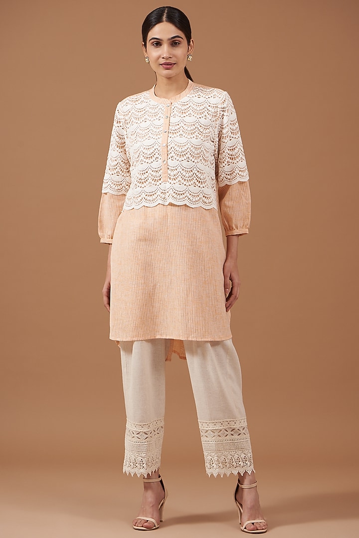 Peach Cotton Linen Textured Tunic by OMI at Pernia's Pop Up Shop