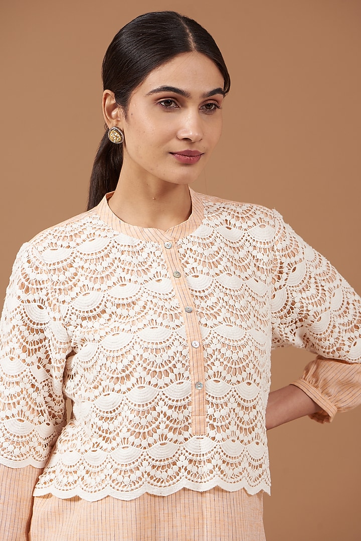 Peach Cotton Linen Textured Tunic by OMI at Pernia's Pop Up Shop