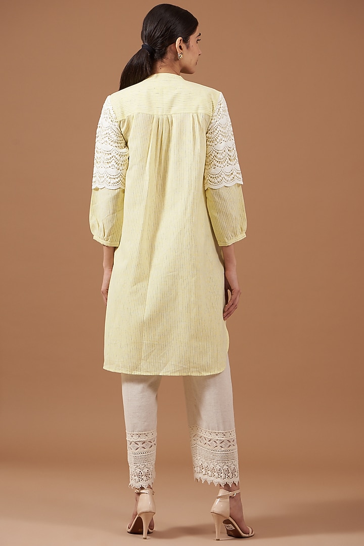 Lemon Yellow Cotton Linen Textured Tunic by OMI at Pernia's Pop Up Shop