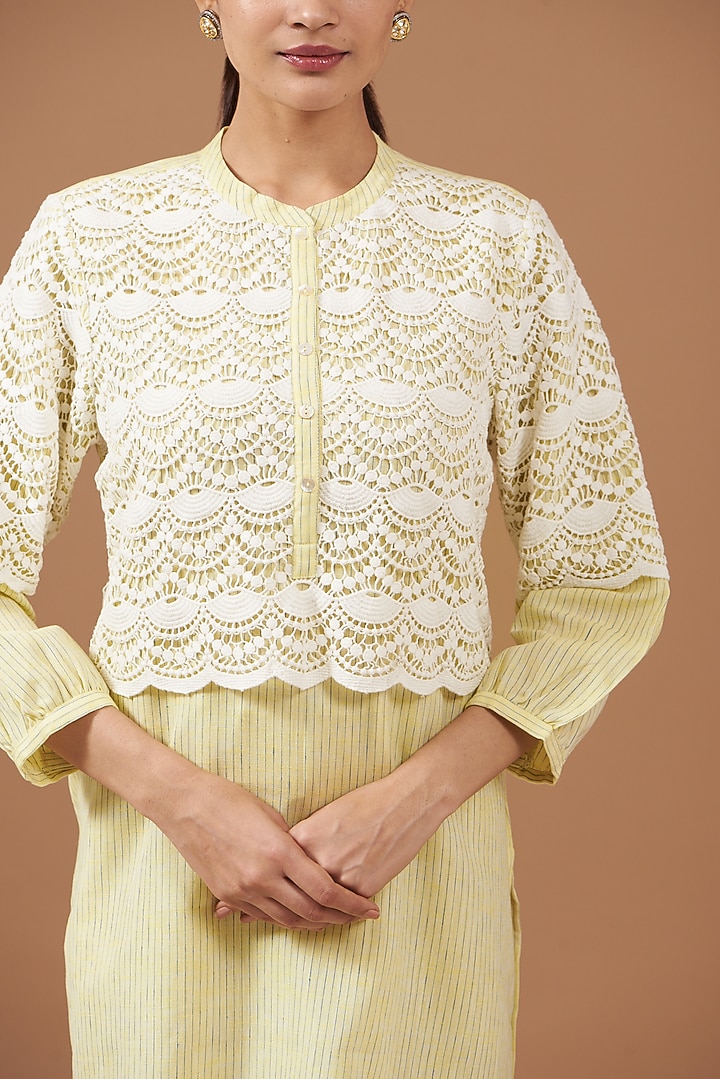 Lemon Yellow Cotton Linen Textured Tunic by OMI at Pernia's Pop Up Shop
