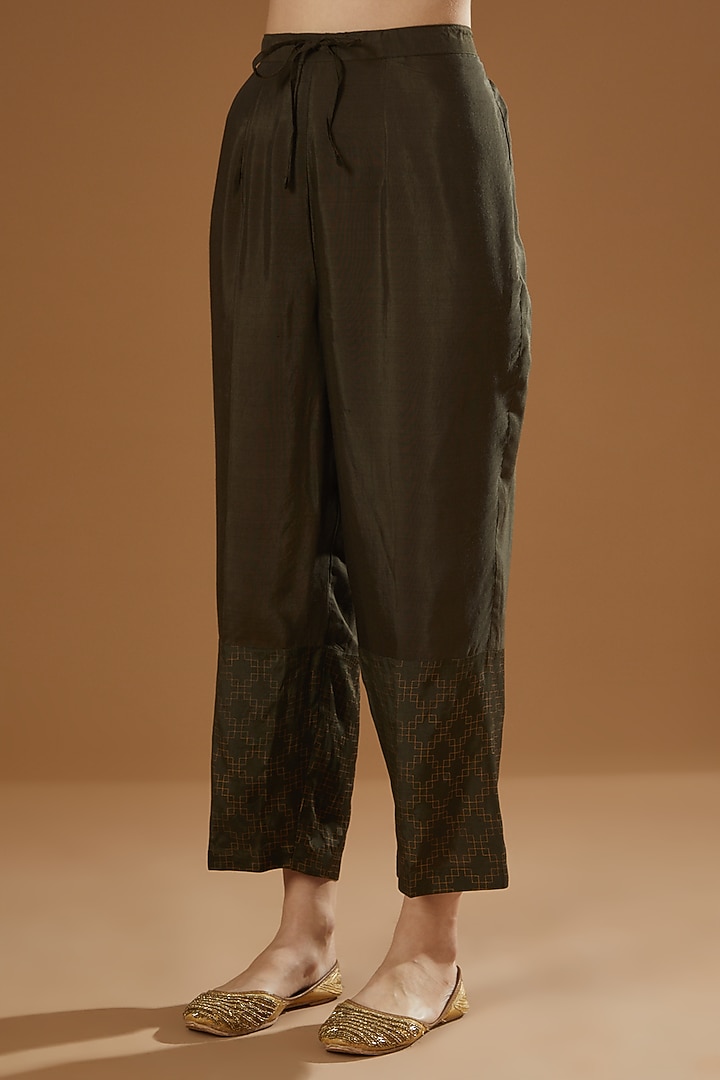 Dark Olive Hand Embroidered Shrug Set by OMI at Pernia's Pop Up Shop