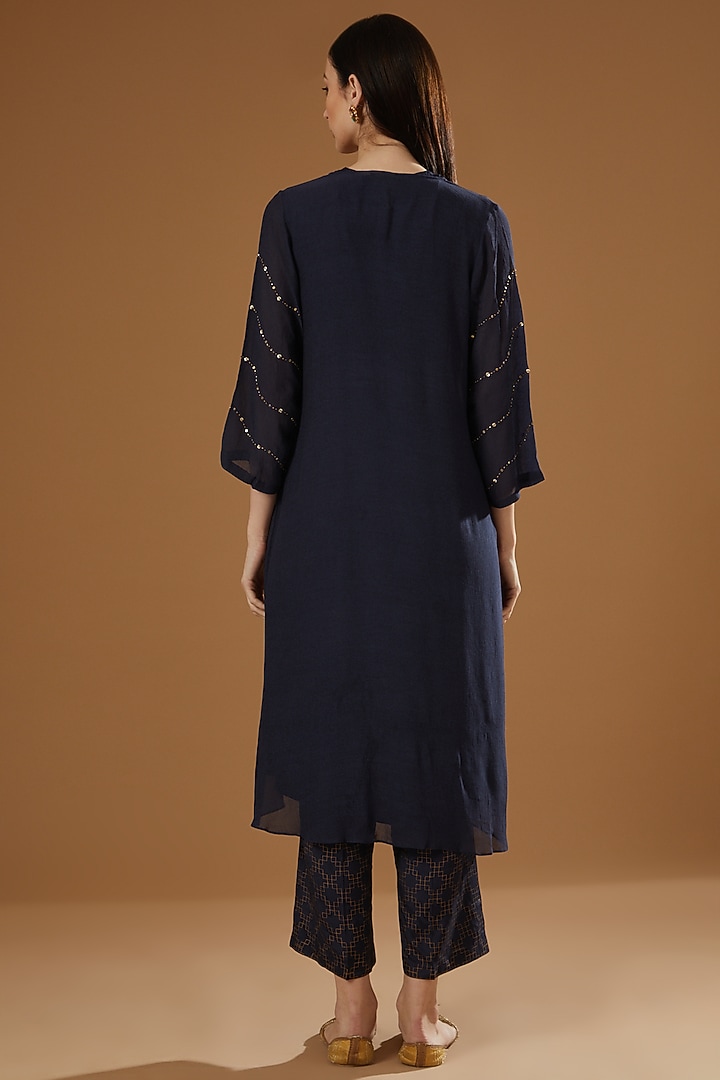 Navy Blue Hand Embroidered Shrug Set by OMI at Pernia's Pop Up Shop
