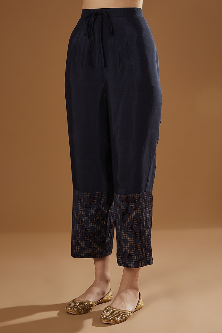 Navy Blue Hand Embroidered Shrug Set by OMI at Pernia's Pop Up Shop