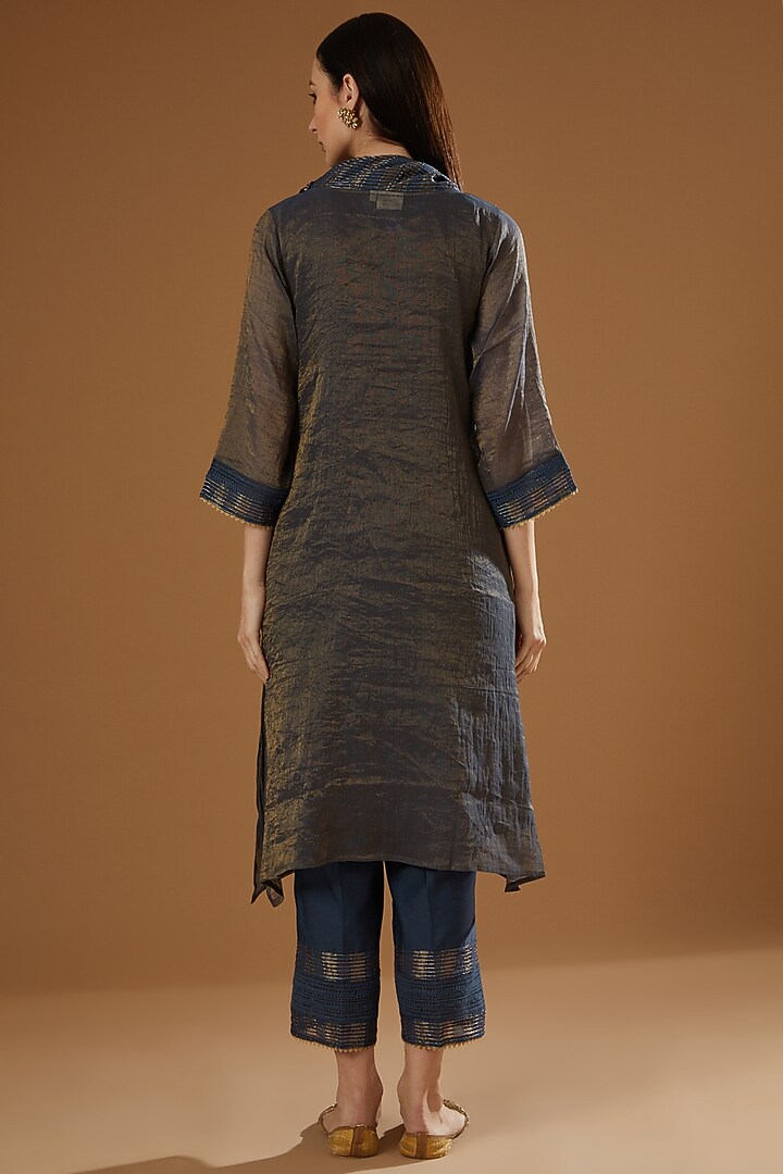 Navy Tissue Chanderi A-Line Kurta Set by OMI at Pernia's Pop Up Shop