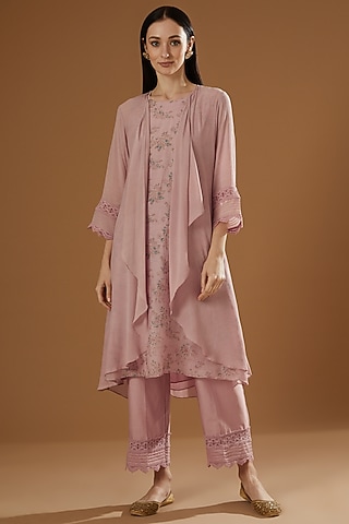 Blush Pink Block Printed Shrug Set by OMI