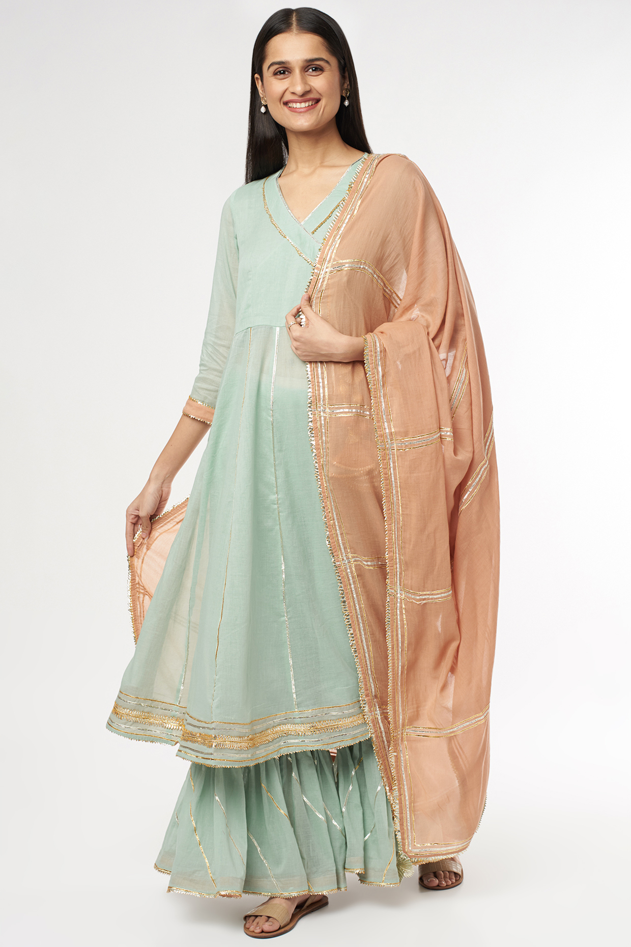 Mint Embroidered Anarkali Set by Omaana Jaipure at Pernia's Pop Up Shop
