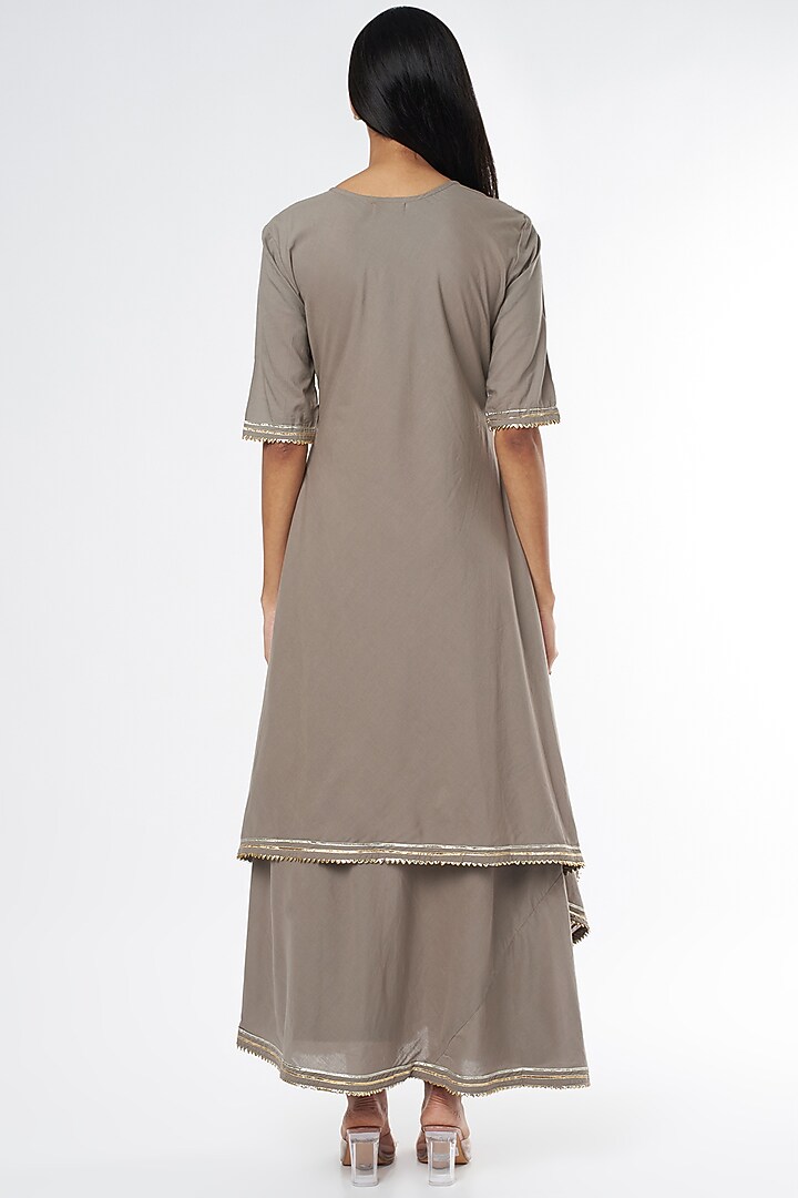 Fossil Grey Embroidered Dress With Dupatta by Omaana Jaipure at Pernia's Pop Up Shop