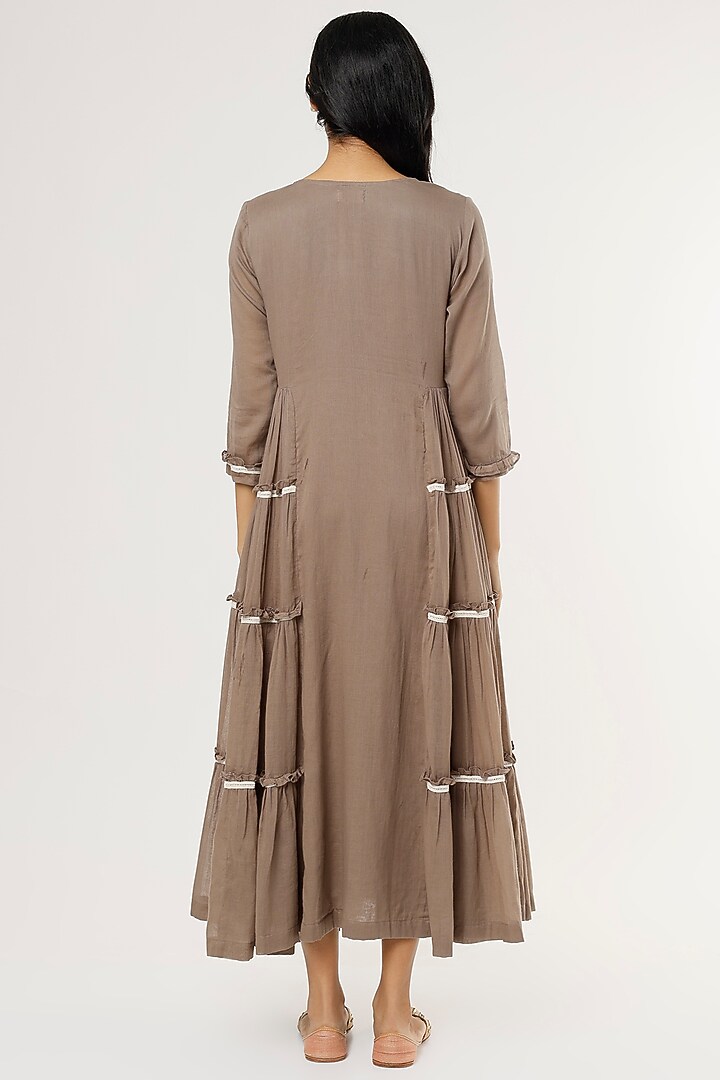 Brown Mulmul Midi Summer Dress by Omaana Jaipure at Pernia's Pop Up Shop