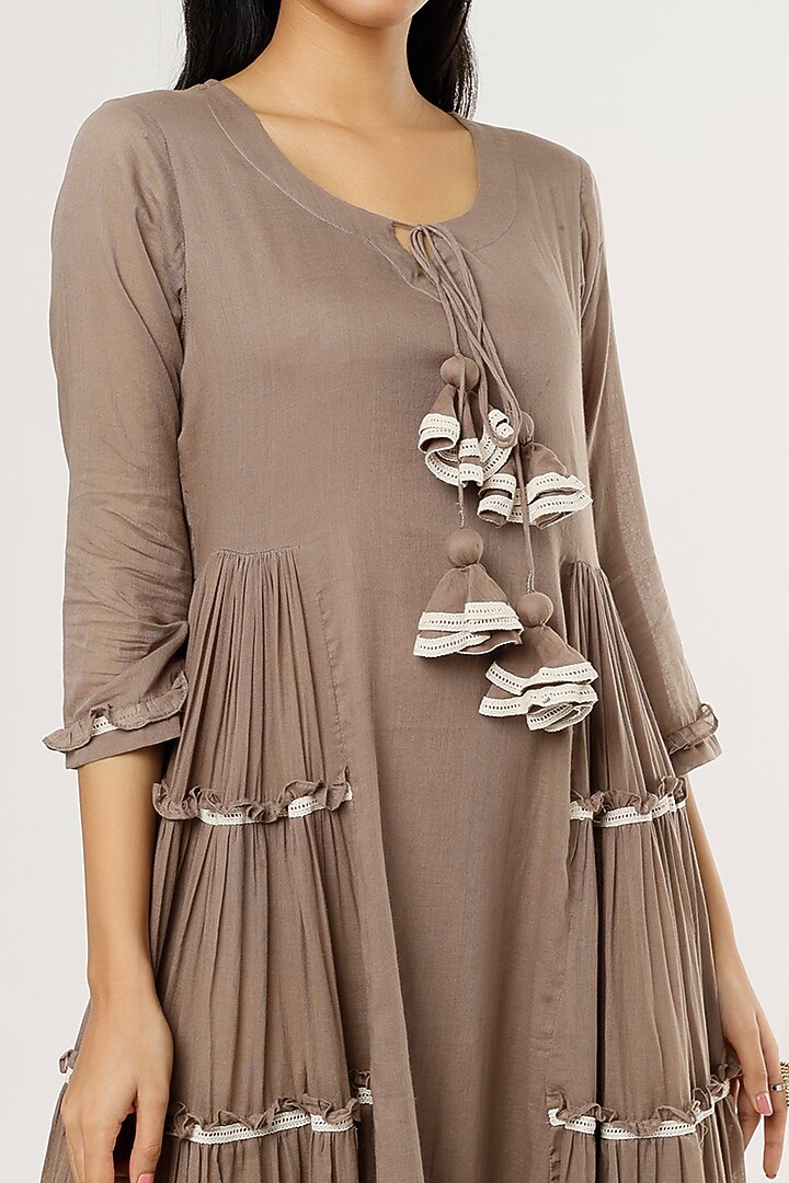 Brown Mulmul Midi Summer Dress by Omaana Jaipure at Pernia's Pop Up Shop