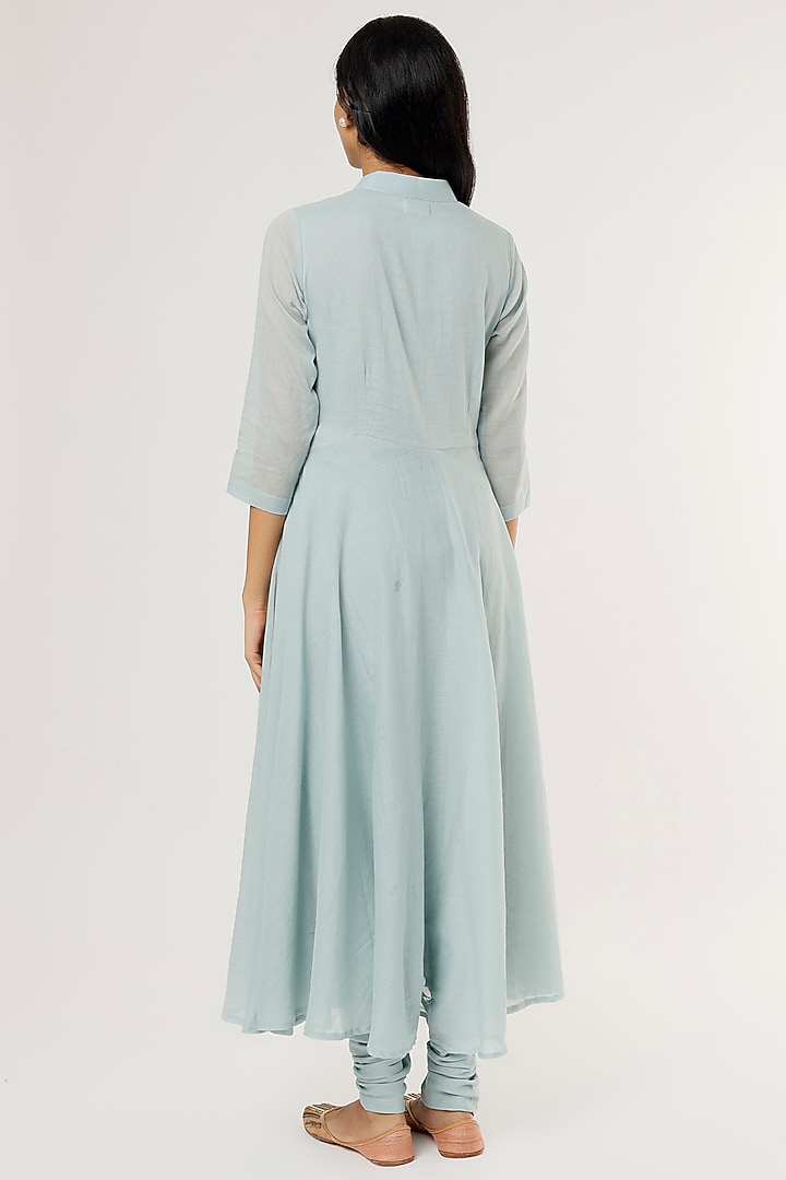 Mint Green Mulmul Anarkali Kurta Set by Omaana Jaipure at Pernia's Pop Up Shop