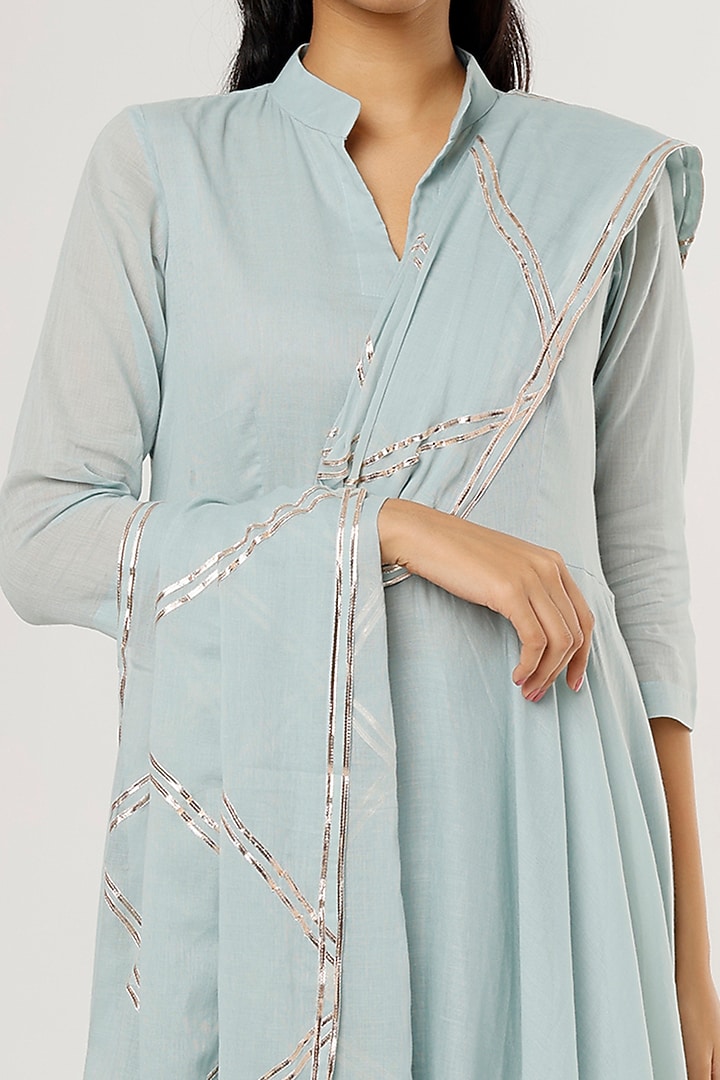 Mint Green Mulmul Anarkali Kurta Set by Omaana Jaipure at Pernia's Pop Up Shop