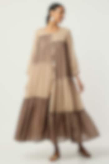 Brown Tasseled Tiered Midi Dress by Omaana Jaipure at Pernia's Pop Up Shop