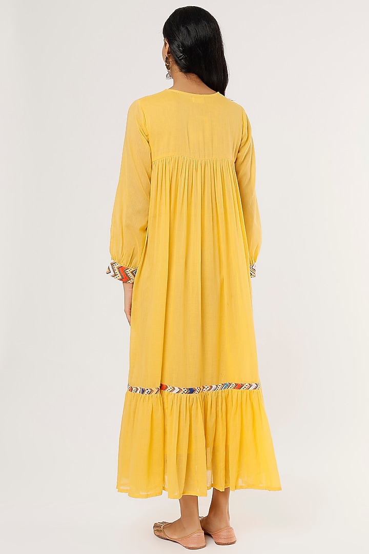 Yellow Mulmul Midi Summer Dress by Omaana Jaipure at Pernia's Pop Up Shop