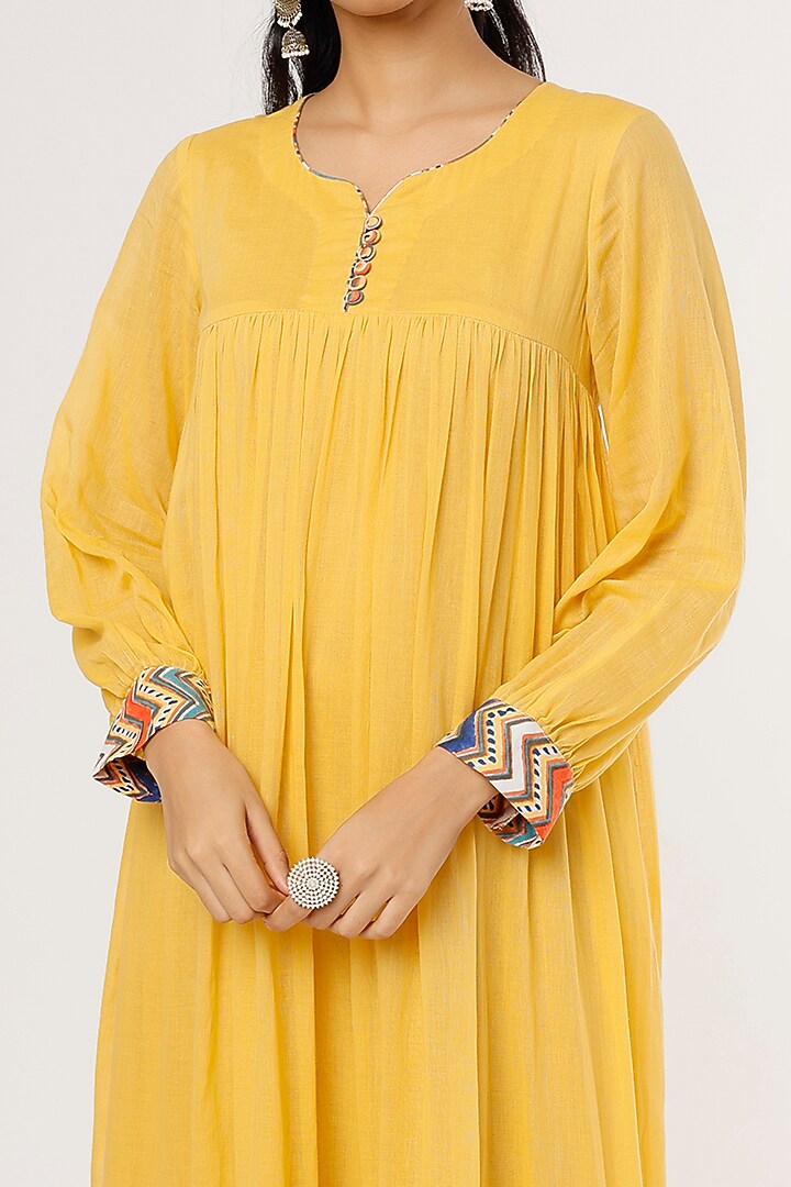 Yellow Mulmul Midi Summer Dress by Omaana Jaipure at Pernia's Pop Up Shop