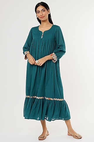 Casa Blue Mulmul Midi Dress by Omaana Jaipure