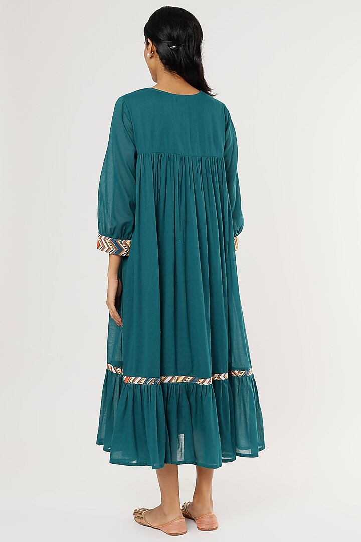 Casa Blue Mulmul Midi Summer Dress by Omaana Jaipure at Pernia's Pop Up Shop