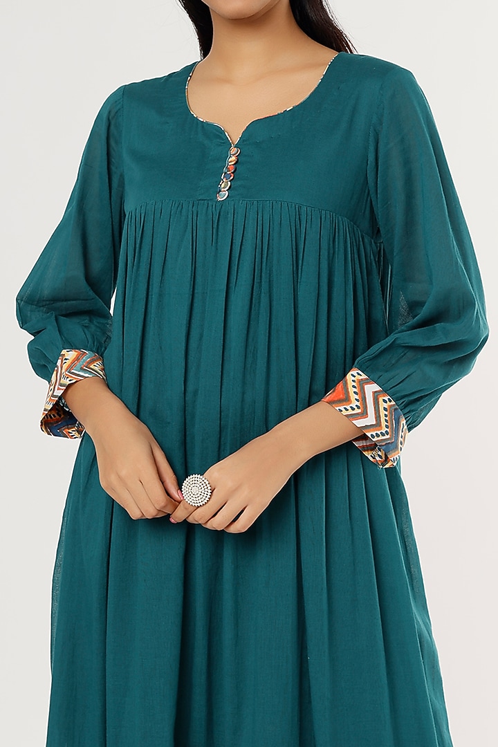 Casa Blue Mulmul Midi Summer Dress by Omaana Jaipure at Pernia's Pop Up Shop