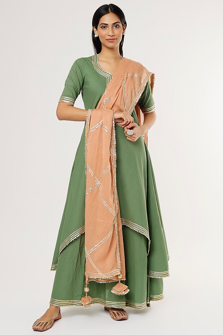 Sage Green Embellished Maxi Dress by Omaana Jaipure