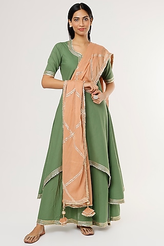 Sage Green Embellished Maxi Dress by Omaana Jaipure