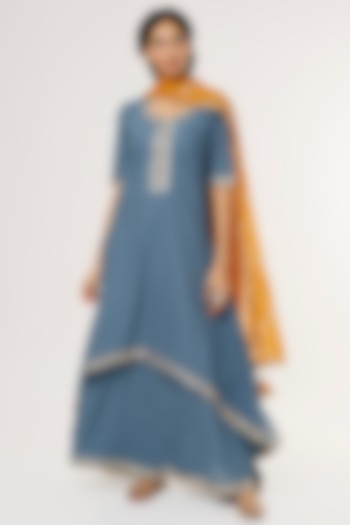 Cobalt Blue Embellished Maxi Dress by Omaana Jaipure