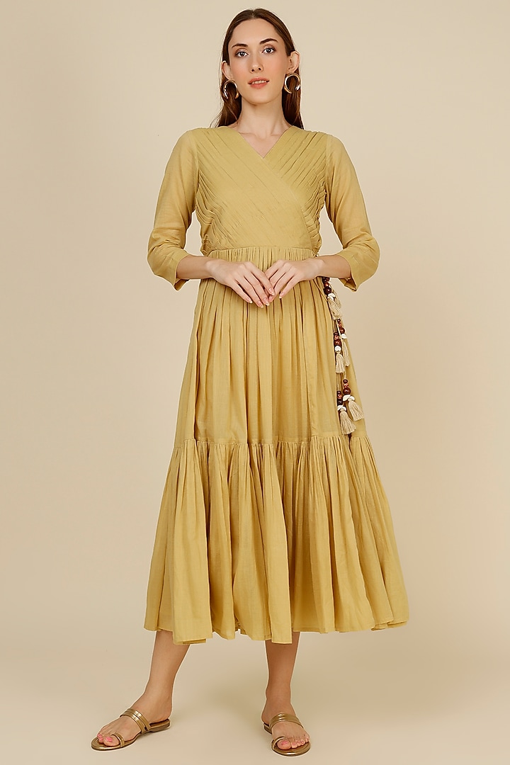 Sandalwood Mulmul Angrakha Dress by Omaana Jaipure