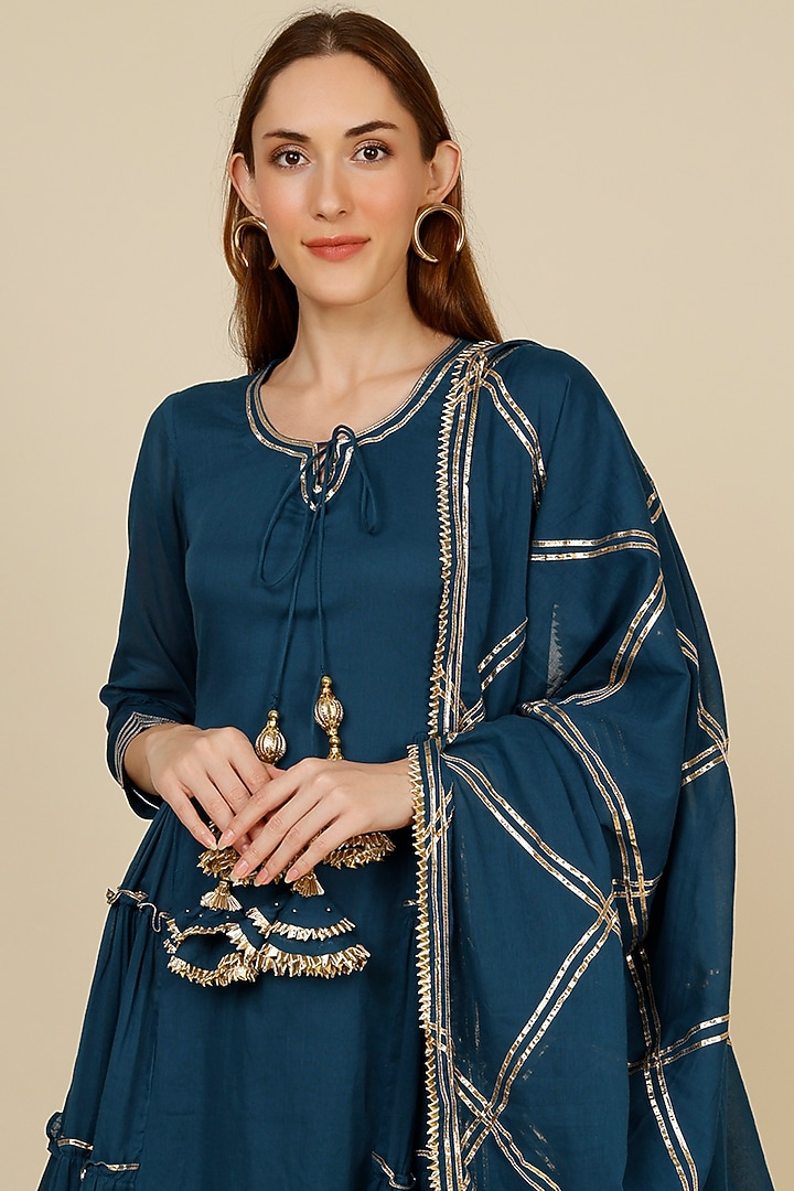 Casa Blue Mulmul Kurta Set by Omaana Jaipure at Pernia's Pop Up Shop