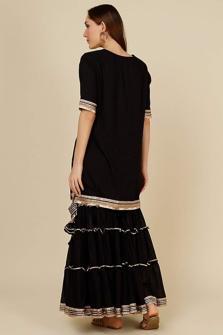 Black Mulmul Sharara Set by Omaana Jaipure at Pernia's Pop Up Shop