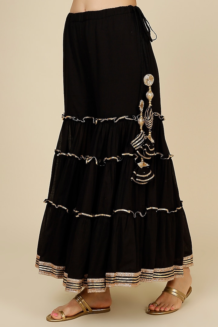 Black Mulmul Sharara Set by Omaana Jaipure at Pernia's Pop Up Shop