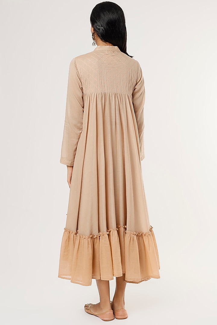 Nude Peach Mulmul Midi Summer Dress by Omaana Jaipure at Pernia's Pop Up Shop