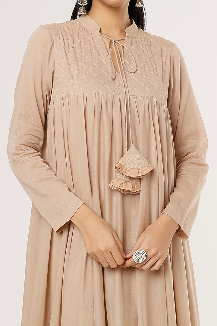 Nude Peach Mulmul Midi Summer Dress by Omaana Jaipure at Pernia's Pop Up Shop