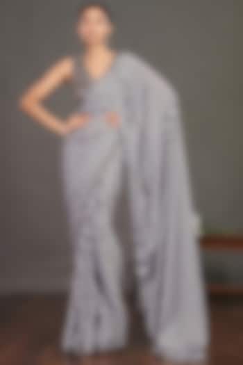 White & Black Embroidered Festive Saree Set by Onaya at Pernia's Pop Up Shop