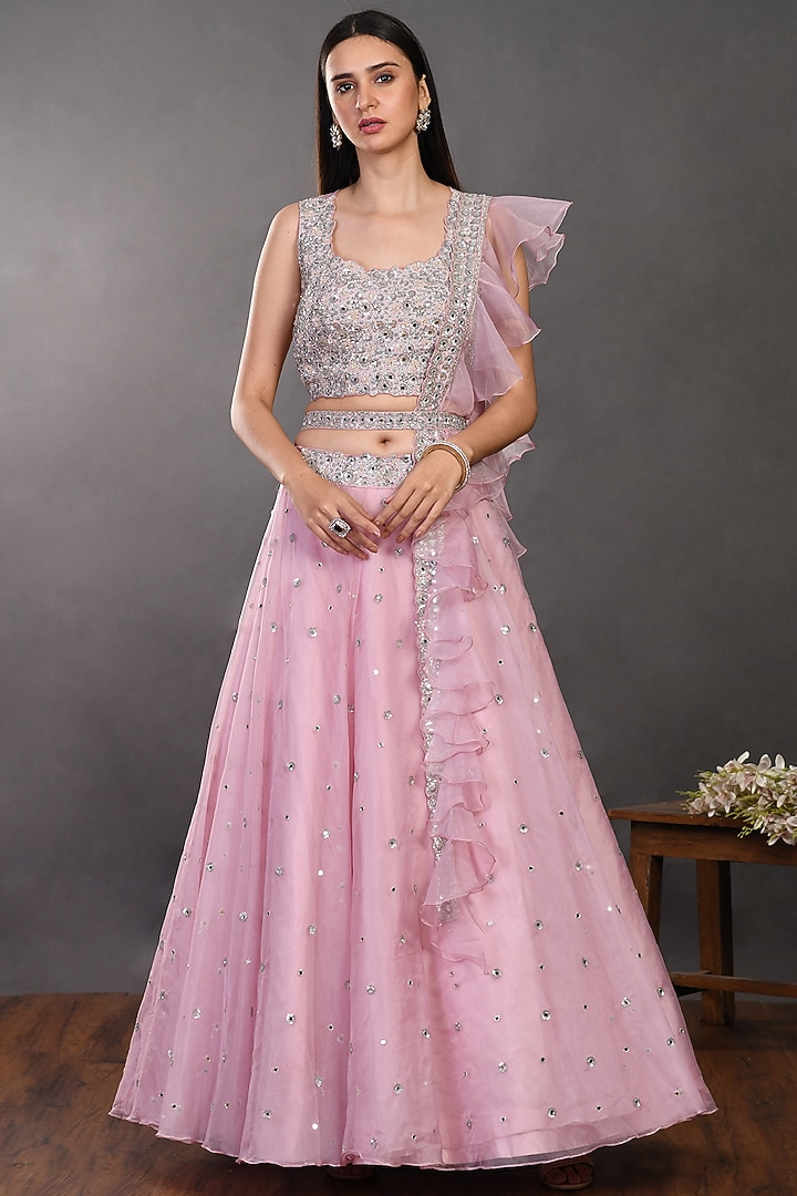 Pink Embroidered Wedding Lehenga Set by Onaya at Pernia's Pop Up Shop