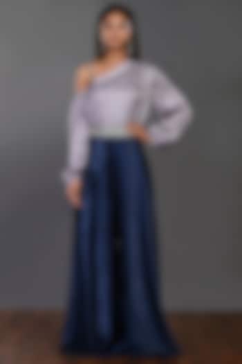 Grey & Navy Blue Jumpsuit With Embellished Belt by Onaya