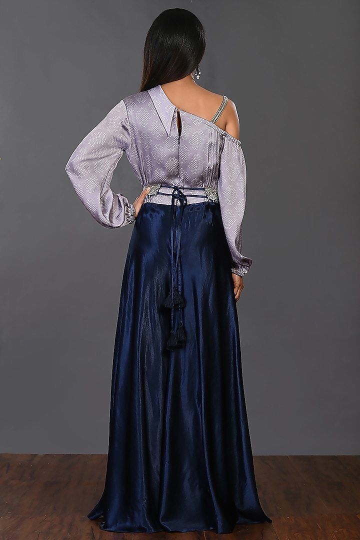 Grey & Navy Blue Jumpsuit With Embellished Belt by Onaya at Pernia's Pop Up Shop