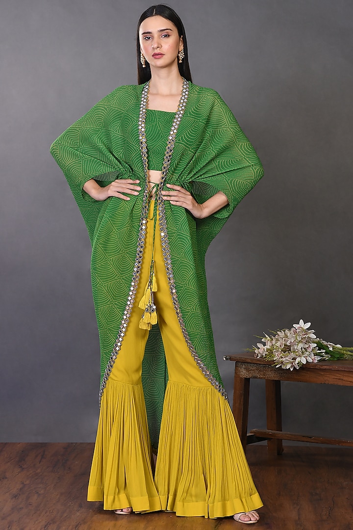 Green & Yellow Georgette Gharara Set by Onaya at Pernia's Pop Up Shop