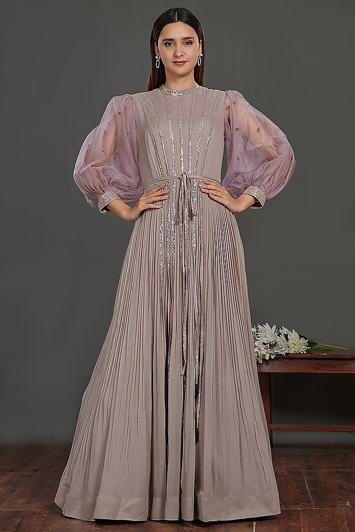 Lavender Georgette Metallic Gown by Onaya
