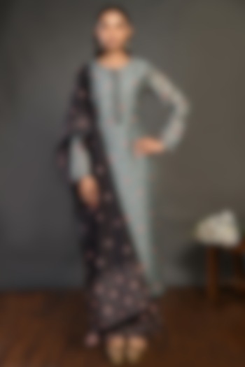 Deep Sky Grey Chanderi Kurta Set by Onaya at Pernia's Pop Up Shop