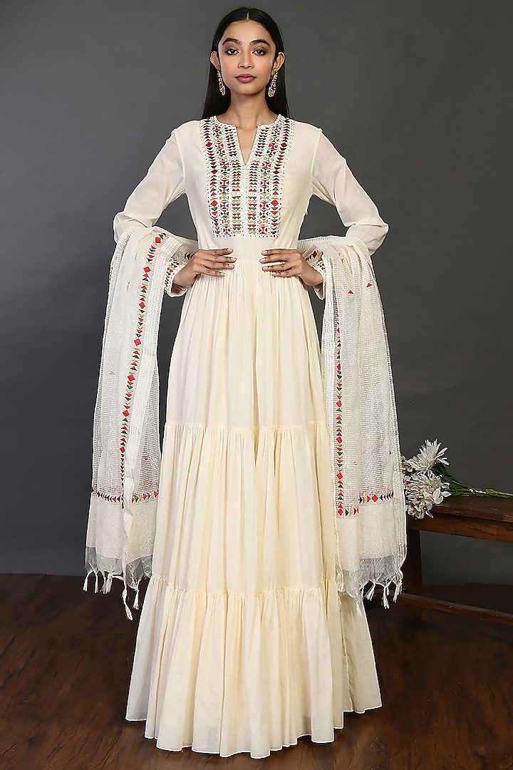 Off-White Resham Embroidered Anarkali Set by Onaya
