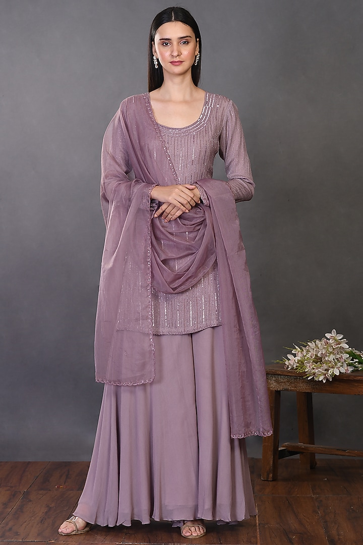 Mauve Embroidered Party Wear Sharara Set by Onaya at Pernia's Pop Up Shop