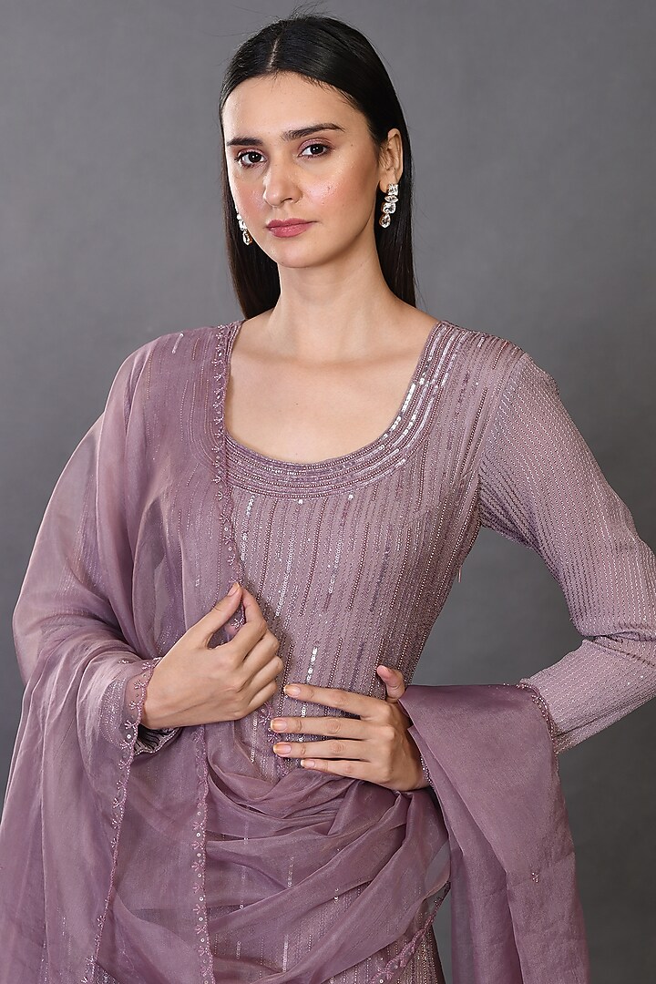 Mauve Embroidered Party Wear Sharara Set by Onaya at Pernia's Pop Up Shop