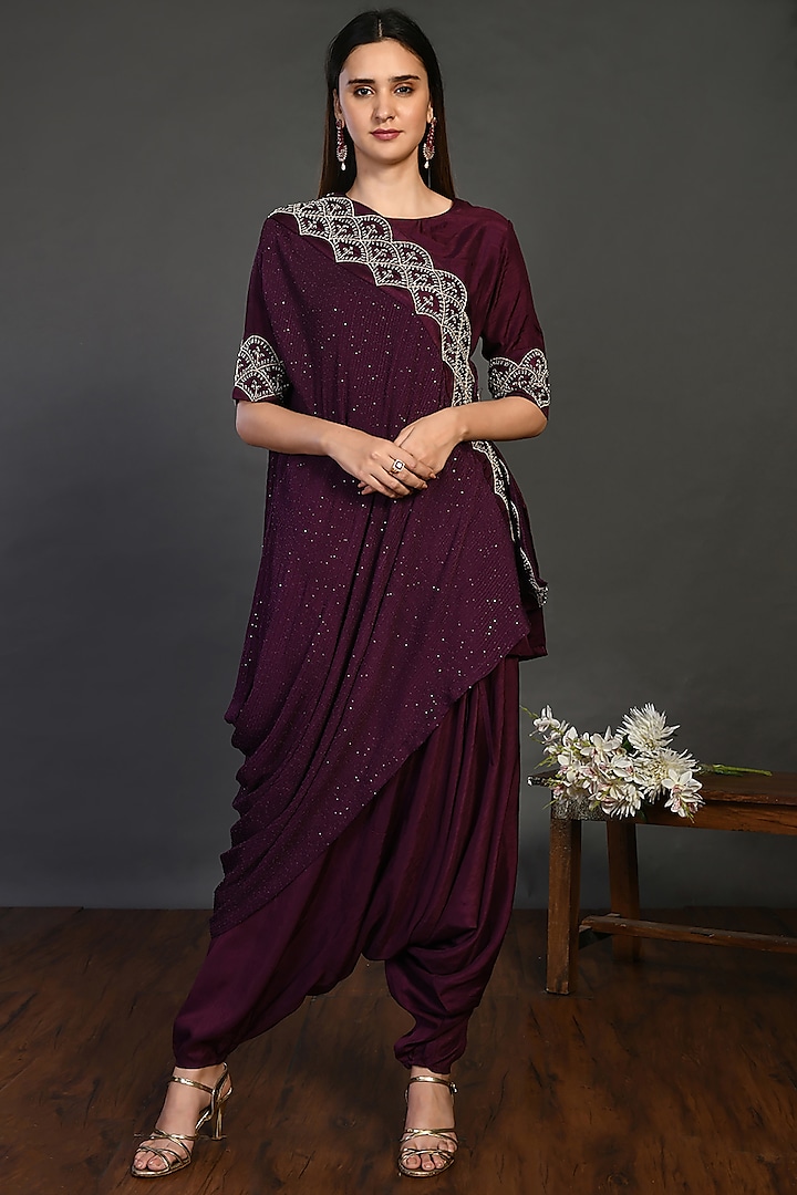 Wine Mysore Silk Dhoti Set by Onaya at Pernia's Pop Up Shop 2024