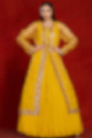Canary Yellow Layered Gown With Jacket by Onaya