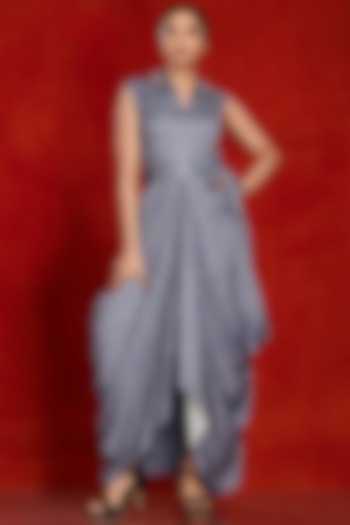 Grey Bandhani Printed Dress With Belt by Onaya