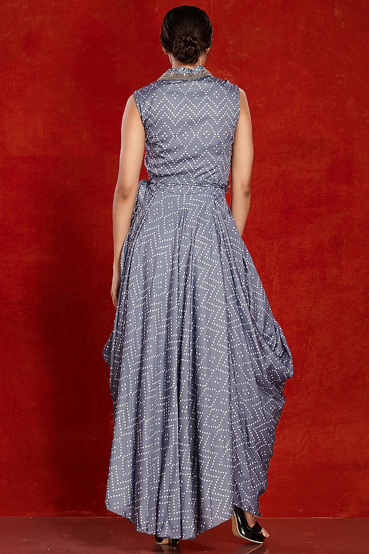 Grey Bandhani Printed Summer Dress With Belt by Onaya at Pernia's Pop Up Shop