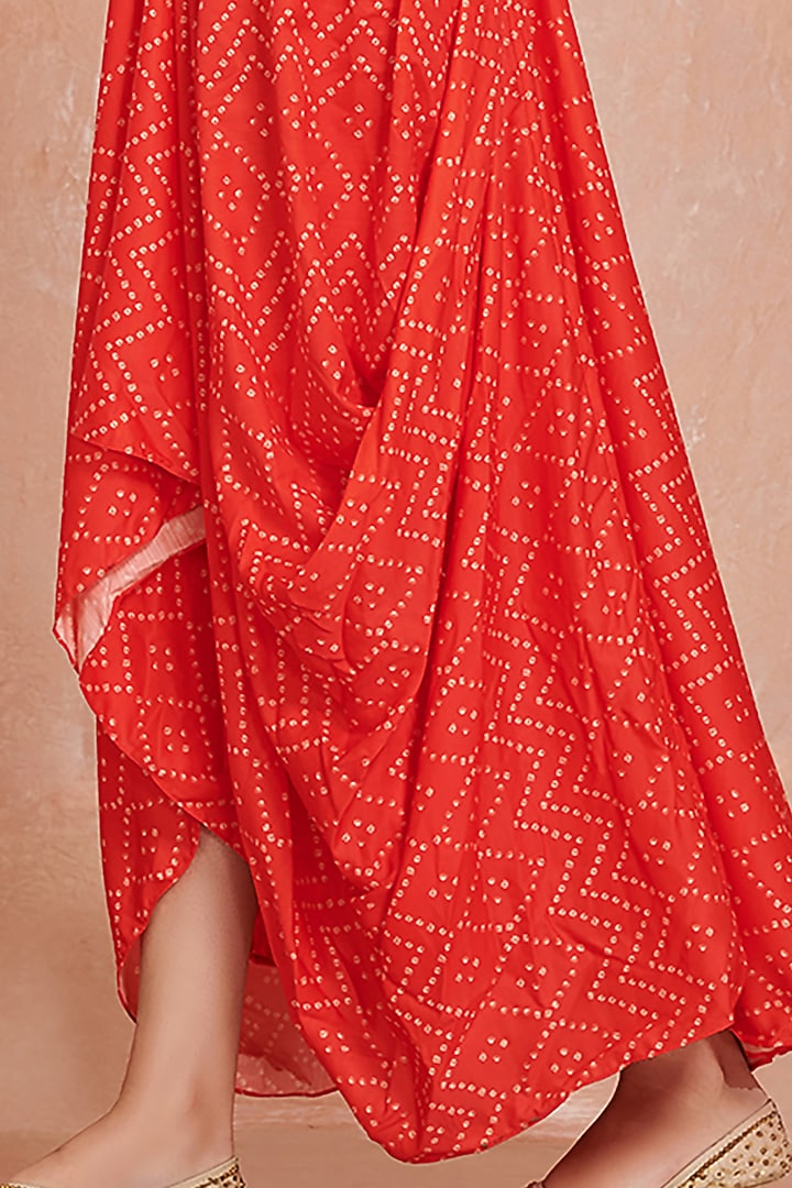 Red Bandhani Printed Summer Dress With Belt by Onaya at Pernia's Pop Up Shop