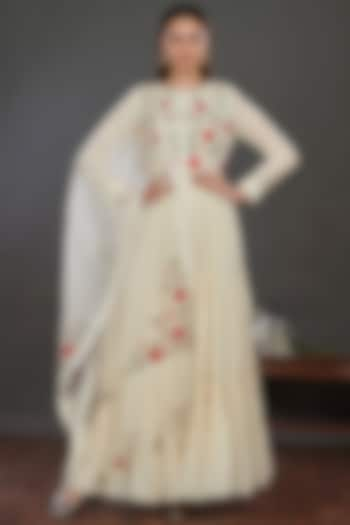 Off-White Embroidered Anarkali Set by Onaya at Pernia's Pop Up Shop